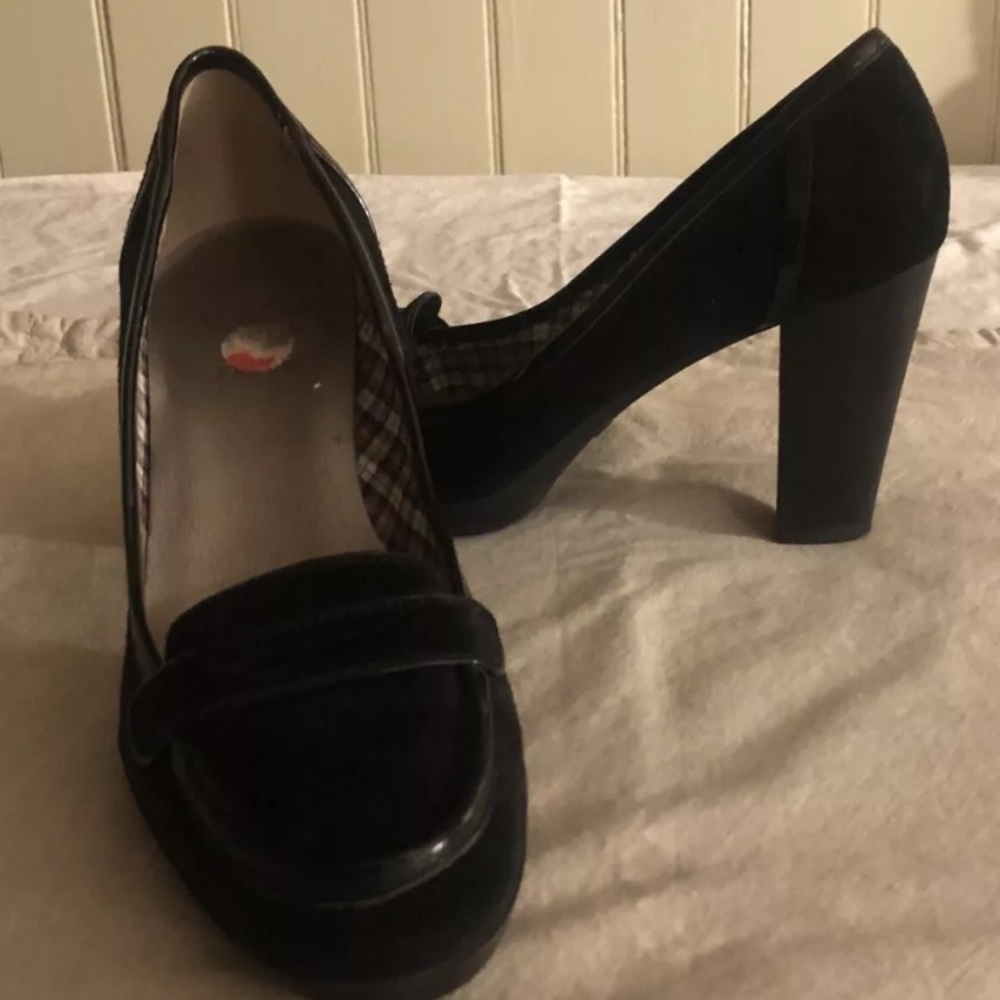 Joan & David Circa Comfort 365 Women Sz 7M Black Leather Suede Loafer High Heels